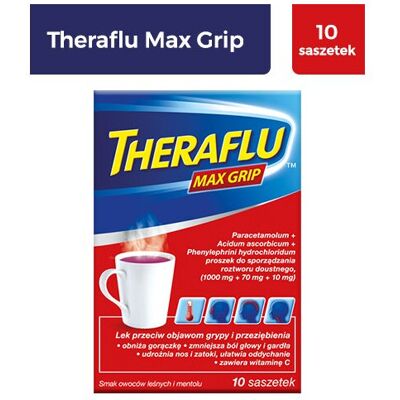 GlaxoSmithKline Theraflu Max Grip, 10 sachets Sore Throat Cold & Flu GlaxoSmithKline Theraflu Max Grip, 10 sachets Sore Throat Cold & Flu