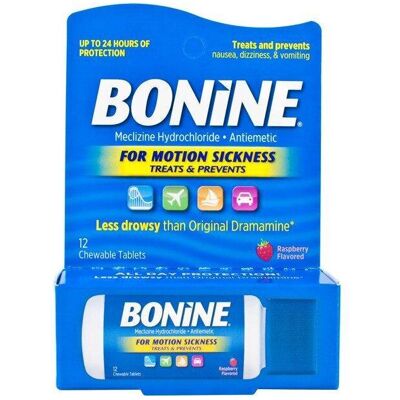Bonine Antiemetic Chewable Motion-Sickness Relief Tablets, Raspberry - 12 ct Bonine Antiemetic Chewable Motion-Sickness Relief Tablets, Raspberry - 12 ct