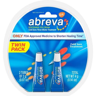 ABREVA Cold Sore Treatment TWIN PACK Fever Blisters .14 oz / 4g ABREVA Cold Sore Treatment TWIN PACK Fever Blisters .14 oz / 4g