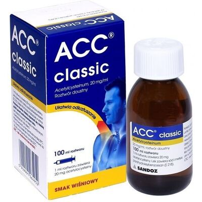 Sandoz ACC Classic syrup cherry flavor, 100 ml for couth sore throat Sandoz ACC Classic syrup cherry flavor, 100 ml for couth sore throat
