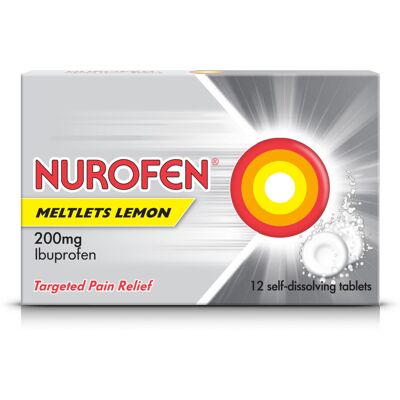 Nurofen Ibuprofen Meltlets, Lemon 200mg, 12 Tablets - Fast Pain, Migraine, Heada Nurofen Ibuprofen Meltlets, Lemon 200mg, 12 Tablets - Fast Pain, Migraine, Heada