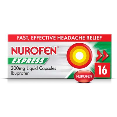 Nurofen Express Ibuprofen Liquid Capsules 200mg, 16 Count - Fast-Acting Relief f Nurofen Express Ibuprofen Liquid Capsules 200mg, 16 Count - Fast-Acting Relief f