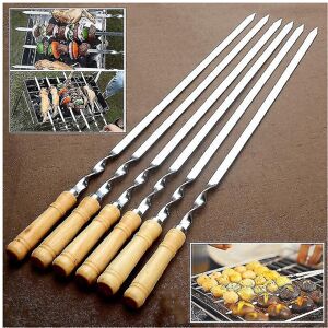 Unbranded 6pcs Stainless Steel Bbq Flat Skewers Outdoors Grill Long Handle Barbecue Stick Unbranded 6pcs Stainless Steel Bbq Flat Skewers Outdoors Grill Long Handle Barbecue Stick