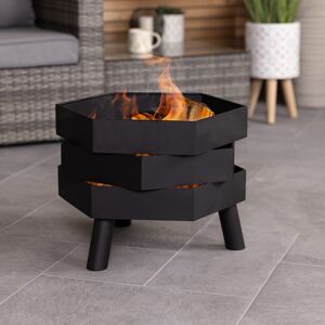 CHARLES BENTLEY Hexagonal 46cm Black Powder Coated Steel Modern Firepit, Wood An CHARLES BENTLEY Hexagonal 46cm Black Powder Coated Steel Modern Firepit, Wood An