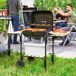 Outsunny Charcoal Barbecue Grill Portable BBQ with Lockable Lid, Vent, Red Outsunny Charcoal Barbecue Grill Portable BBQ with Lockable Lid, Vent, Red