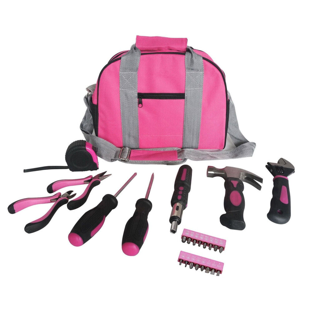 Hyfive Ladies Pink Tool Kit Tool Bag DIY Set Includes Pink Hammer, Pink Pliers, Pink Sc