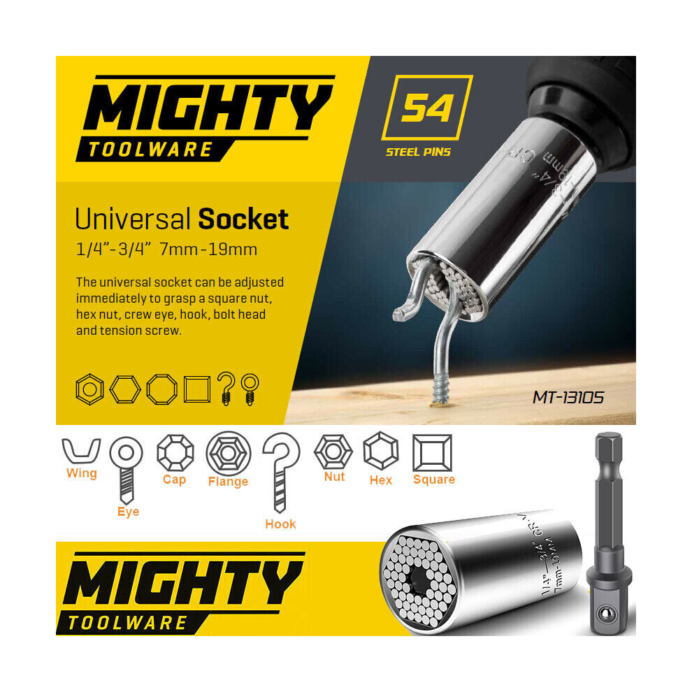Mighty Toolware Universal Socket Wrench Set Gator Grip 7-19mm Gift for Men Dad For Him DIY Tool