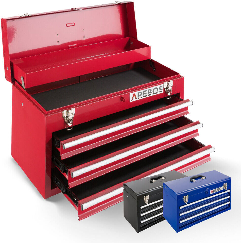 AREBOS Toolbox with 3 drawers & 2 storage compartments   incl. carrying handle &