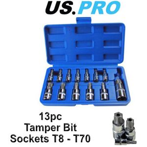 US PRO 13pc Torx Star Bit Socket Set - Tamper Bit Sockets T8 - T70 US PRO 13pc Torx Star Bit Socket Set - Tamper Bit Sockets T8 - T70