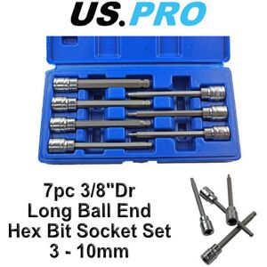 US PRO 7pc 3/8"Dr Long Ball End Hex Bit Socket Set 3 - 10mm Allen Key US PRO 7pc 3/8"Dr Long Ball End Hex Bit Socket Set 3 - 10mm Allen Key