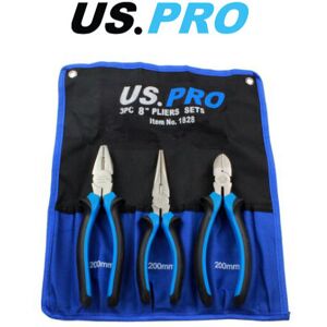 US PRO 3pc 8" Plier Set NI-FE Finish - Combination, Cutters, Long Nose US PRO 3pc 8" Plier Set NI-FE Finish - Combination, Cutters, Long Nose