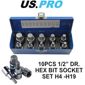 US PRO 1/2" Dr 10pc Hex Allen Bit Sockets, Socket Key Set H4 - H19 US PRO 1/2" Dr 10pc Hex Allen Bit Sockets, Socket Key Set H4 - H19