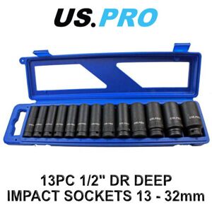 US PRO 13pc 1/2 Dr 12pt Deep Impact Sockets Metric 13 - 32mm 1683 US PRO 13pc 1/2 Dr 12pt Deep Impact Sockets Metric 13 - 32mm 1683