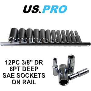 US PRO 12pc 3/8"dr Deep SAE Sockets 6 Sided Hex On Rail 3257 US PRO 12pc 3/8"dr Deep SAE Sockets 6 Sided Hex On Rail 3257