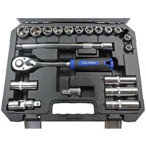 US PRO Tools 20 Piece 1/2" DR Metric Socket Set 6PT 10 - 24mm 3271 US PRO Tools 20 Piece 1/2" DR Metric Socket Set 6PT 10 - 24mm 3271