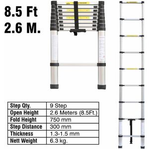 Unbranded (3.2M Telescopic Ladder) 2.6/3.2/3.8/4.4/5.2M Aluminium Telescopic Ladder Unbranded (3.2M Telescopic Ladder) 2.6/3.2/3.8/4.4/5.2M Aluminium Telescopic Ladder