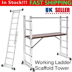 Unbranded 3-in-1 Aluminium Scaffold Tower & Ladder with 2 Wheels, 150 kg Load, 147x40 cm P Unbranded 3-in-1 Aluminium Scaffold Tower & Ladder with 2 Wheels, 150 kg Load, 147x40 cm P