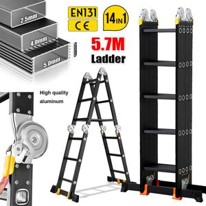 Unbranded 5.7M Heavy Duty Multi-Purpose Aluminium Telescopic Ladder Extendable Unbranded 5.7M Heavy Duty Multi-Purpose Aluminium Telescopic Ladder Extendable