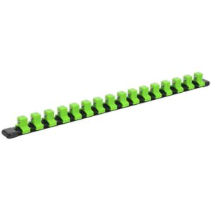 Loops 1/2" Square Drive Bit Holder - 16x Sockets - GREEN Retaining Rail Bar Storage Loops 1/2" Square Drive Bit Holder - 16x Sockets - GREEN Retaining Rail Bar Storage