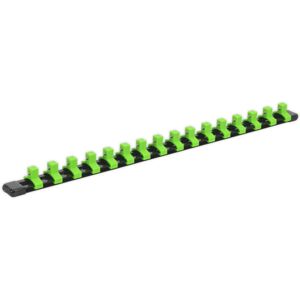 Loops 3/8" Square Drive Bit Holder - 16x Sockets - GREEN Retaining Rail Bar Storage Loops 3/8" Square Drive Bit Holder - 16x Sockets - GREEN Retaining Rail Bar Storage