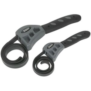 Loops 2 Piece Adjustable Strap Wrench Set - 120 & 150mm Diameters - Soft Grip Handle Loops 2 Piece Adjustable Strap Wrench Set - 120 & 150mm Diameters - Soft Grip Handle