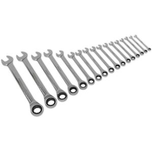 Loops 17pc Ratchet Combination Spanner Set - 12 Point Metric Ring Open Head Wrench Loops 17pc Ratchet Combination Spanner Set - 12 Point Metric Ring Open Head Wrench