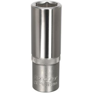 Loops 18mm Steel Deep Drive Socket - 1/2" Square Drive - Chrome Vanadium Socket Loops 18mm Steel Deep Drive Socket - 1/2" Square Drive - Chrome Vanadium Socket