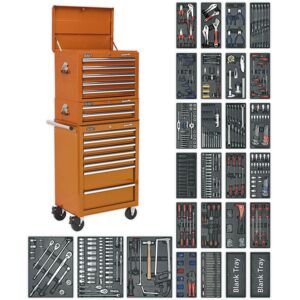 Loops 14 Drawer Topchest Mid Box & Rollcab Bundle - 1179 Piece Tool Kit - Orange Loops 14 Drawer Topchest Mid Box & Rollcab Bundle - 1179 Piece Tool Kit - Orange