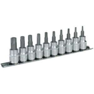 Loops 10 PACK TRX Star Socket Bit Set - 3/8" Square Drive - T10 to T50 TORX Knurled Loops 10 PACK TRX Star Socket Bit Set - 3/8" Square Drive - T10 to T50 TORX Knurled