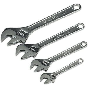 Loops 4 Piece Wrench Set - Four Adjustable Steel Wrenches 150mm 200mm 250mm and 300mm Loops 4 Piece Wrench Set - Four Adjustable Steel Wrenches 150mm 200mm 250mm and 300mm