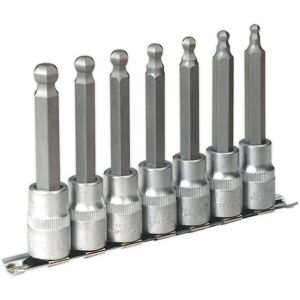 Loops 7 PACK 100mm Ball-End Hex Socket Bit Set - 1/2" Square Drive - 5mm to 12mm Allen Loops 7 PACK 100mm Ball-End Hex Socket Bit Set - 1/2" Square Drive - 5mm to 12mm Allen