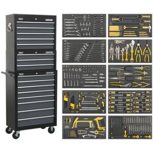 Loops 16 Drawer Topchest Mid Box & Rollcab Bundle - 420 Piece Tool Kit - Black & Grey Loops 16 Drawer Topchest Mid Box & Rollcab Bundle - 420 Piece Tool Kit - Black & Grey