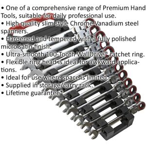 Loops 12pc FLEXIBLE HEAD Combination Ratchet Spanner Set 12 Point Metric Moving Socket Loops 12pc FLEXIBLE HEAD Combination Ratchet Spanner Set 12 Point Metric Moving Socket