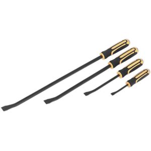 Loops 4 Piece Heavy Duty Angled Pry Bar Set - Hammer Caps - Hardened Steel - Soft Grip Loops 4 Piece Heavy Duty Angled Pry Bar Set - Hammer Caps - Hardened Steel - Soft Grip