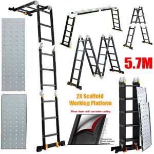 Unbranded 5.7m Aluminum Folding Ladder with 2 Scaffold Platforms - 150kg Capacity, 20-Step Unbranded 5.7m Aluminum Folding Ladder with 2 Scaffold Platforms - 150kg Capacity, 20-Step