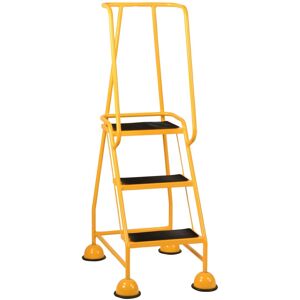 Loops 3 Tread Mobile Warehouse Steps YELLOW 1.43m Portable Safety Ladder & Wheels Loops 3 Tread Mobile Warehouse Steps YELLOW 1.43m Portable Safety Ladder & Wheels