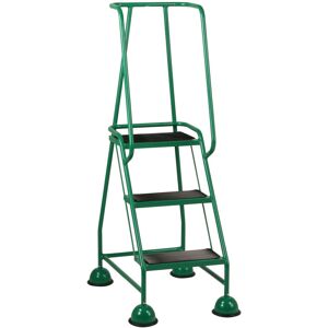 Loops 3 Tread Mobile Warehouse Steps -GREEN- 1.43m Portable Safety Ladder & Wheels Loops 3 Tread Mobile Warehouse Steps -GREEN- 1.43m Portable Safety Ladder & Wheels