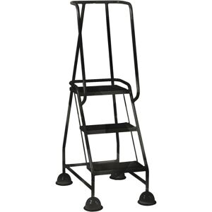 Loops 3 Tread Mobile Warehouse Steps BLACK 1.43m Portable Safety Ladder & Wheels Loops 3 Tread Mobile Warehouse Steps BLACK 1.43m Portable Safety Ladder & Wheels
