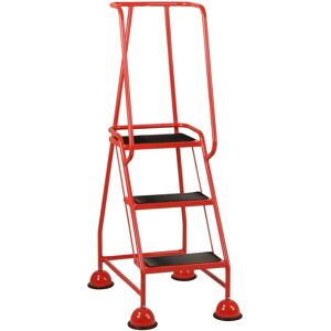 Loops 3 Tread Mobile Warehouse Steps RED 1.43m Portable Safety Ladder & Wheels Loops 3 Tread Mobile Warehouse Steps RED 1.43m Portable Safety Ladder & Wheels