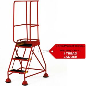 Loops 5 Tread Mobile Warehouse Steps & Guardrail RED 2.2m Portable Safety Stairs Loops 5 Tread Mobile Warehouse Steps & Guardrail RED 2.2m Portable Safety Stairs