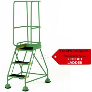 Loops 5 Tread Mobile Warehouse Steps & Guardrail GREEN 2.2m Portable Safety Stairs Loops 5 Tread Mobile Warehouse Steps & Guardrail GREEN 2.2m Portable Safety Stairs