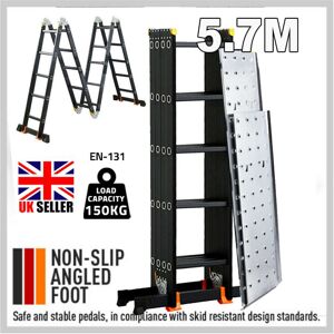 Unbranded 5.7M Multi Purpose Aluminium Folding Step Ladder W/2 Scaffold Platform Unbranded 5.7M Multi Purpose Aluminium Folding Step Ladder W/2 Scaffold Platform