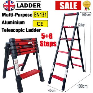 Unbranded Portable 5+6 Step Heavy Duty Aluminium Telescopic Ladder Extendable UK Unbranded Portable 5+6 Step Heavy Duty Aluminium Telescopic Ladder Extendable UK