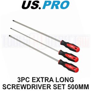 US PRO Tools 3 Piece Extra Long Screwdriver Set Slotted Pozi Philips 500mm 1527 US PRO Tools 3 Piece Extra Long Screwdriver Set Slotted Pozi Philips 500mm 1527