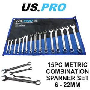 US PRO Tools 15PC Metric Combination Spanner Set 6 - 22MM 2243 US PRO Tools 15PC Metric Combination Spanner Set 6 - 22MM 2243