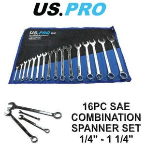 US PRO Tools 16PC SAE Combination Spanner Set 1/4" - 1 1/4" 2242 US PRO Tools 16PC SAE Combination Spanner Set 1/4" - 1 1/4" 2242