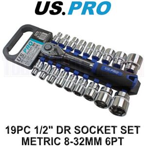 US PRO Tools 19pc 1/2" dr Metric Socket Set, Sockets, Ratchet 8 to 32mm 3270 US PRO Tools 19pc 1/2" dr Metric Socket Set, Sockets, Ratchet 8 to 32mm 3270