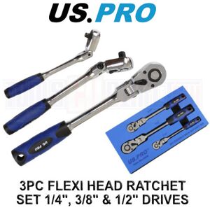 US PRO Tools 3pc Flexi Head Ratchet Set 1/4" 3/8" 1/2" Drives 4209 US PRO Tools 3pc Flexi Head Ratchet Set 1/4" 3/8" 1/2" Drives 4209