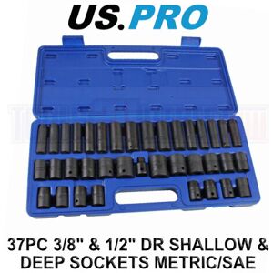 US PRO Tools 37PC 3/8" & 1/2" DR Shallow & Deep Impact Socket Set Metric/SAE 383 US PRO Tools 37PC 3/8" & 1/2" DR Shallow & Deep Impact Socket Set Metric/SAE 383