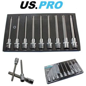 US PRO Tools 1/2" Dr 9 Piece 140mm Long Torx Star Bit Sockets Set T27 - T70 Inc US PRO Tools 1/2" Dr 9 Piece 140mm Long Torx Star Bit Sockets Set T27 - T70 Inc